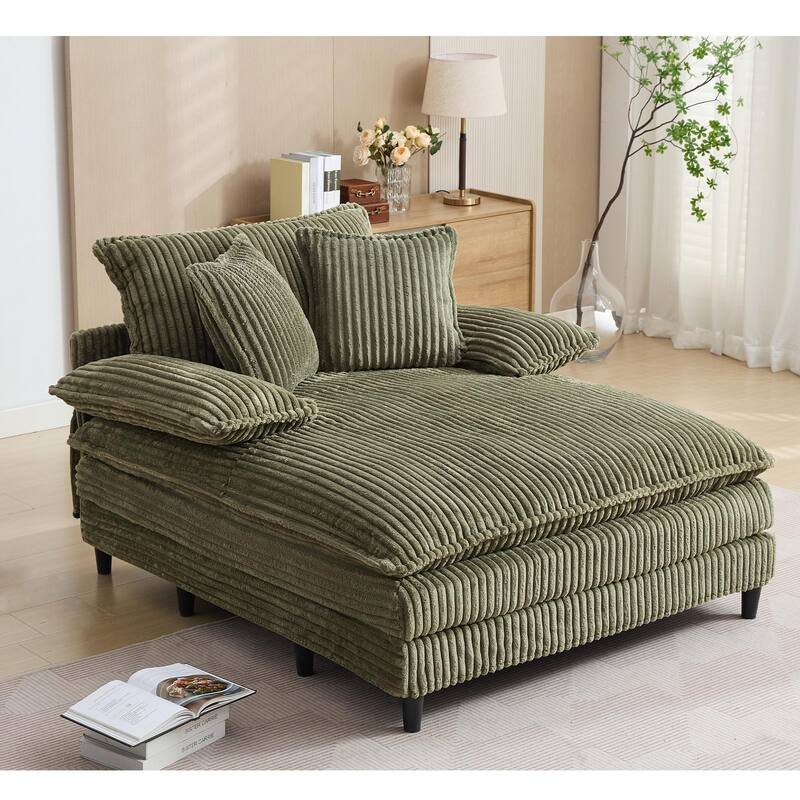 Oversized Corduroy Chaise Lounge Chair, Adjustable 4-Gear Reclining Sleeper Sofa Bed, Living Room Deep Seat Leisure Sofa Chair
