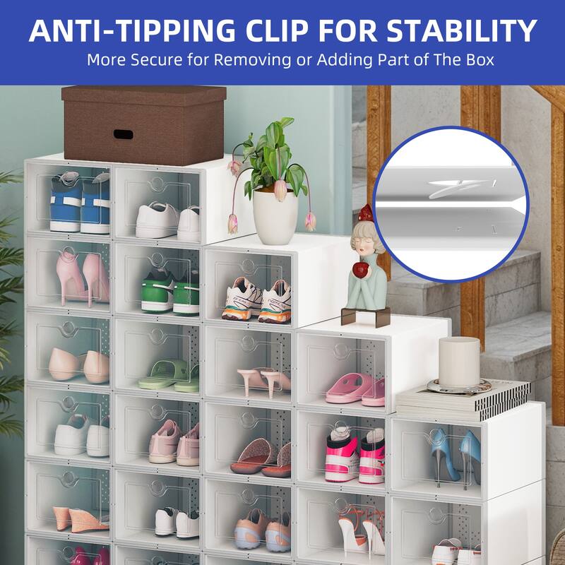 Shoe Storage Boxes 24Pcs Stackable Plastic Sneaker Organizer Transparent Case