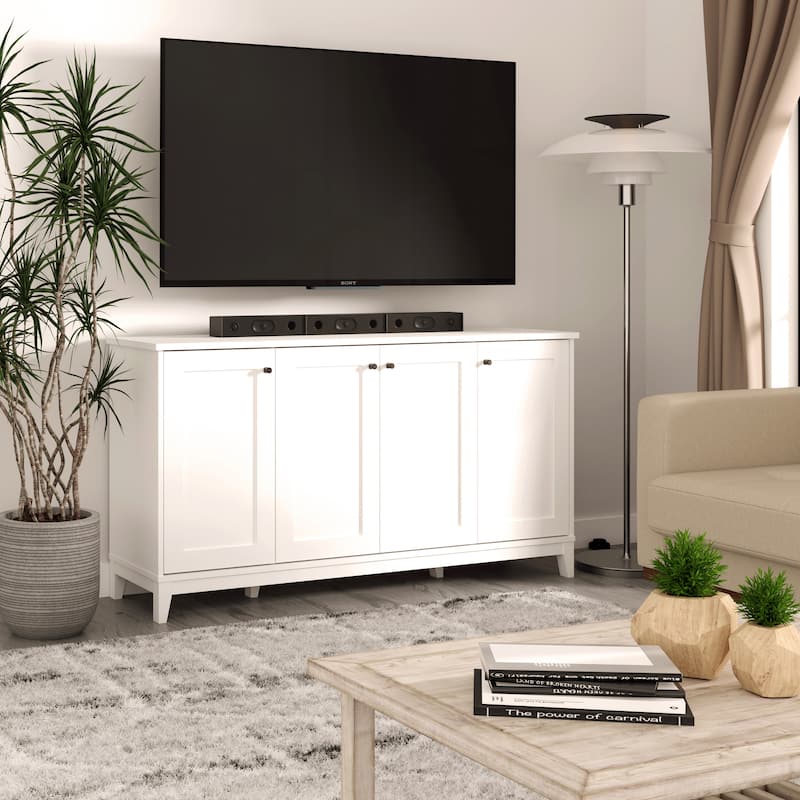 Prepac Yaletown 4 Panel Door 60"W Console Table with Storage, Storage Cabinet with Doors and Shelves, Sideboard Storage Cabinet