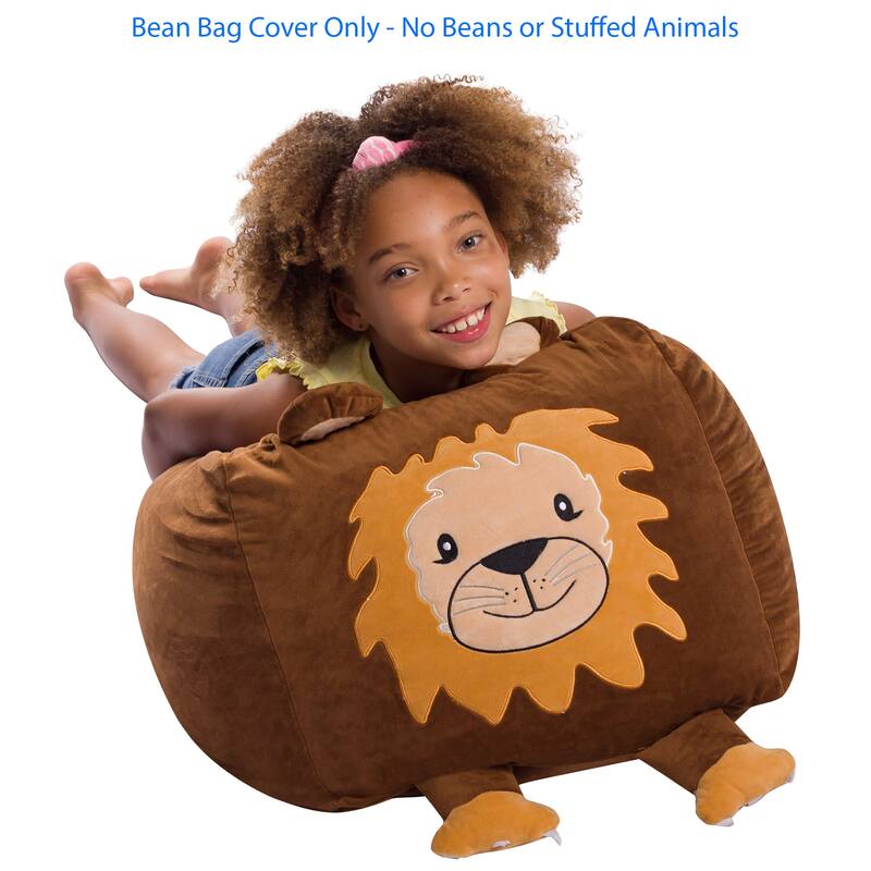Stuffed Animal Storage Bean Bag Chair Cover only for Kids, Toy Holder - Medium - 18 inch - Brown Lion