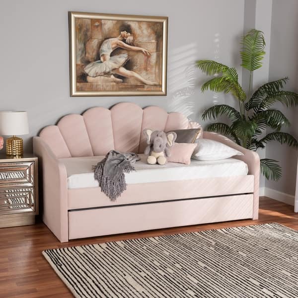 slide 2 of 14, Timila Modern Velvet Upholstered Daybed with Trundle-Light Pink