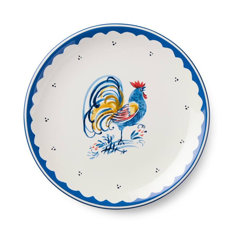 Certified International French Rooster 9" Salad/Dessert Plates, Set of 4 Assorted Designs - 9.00"L x 9.00"W x 1.00"H