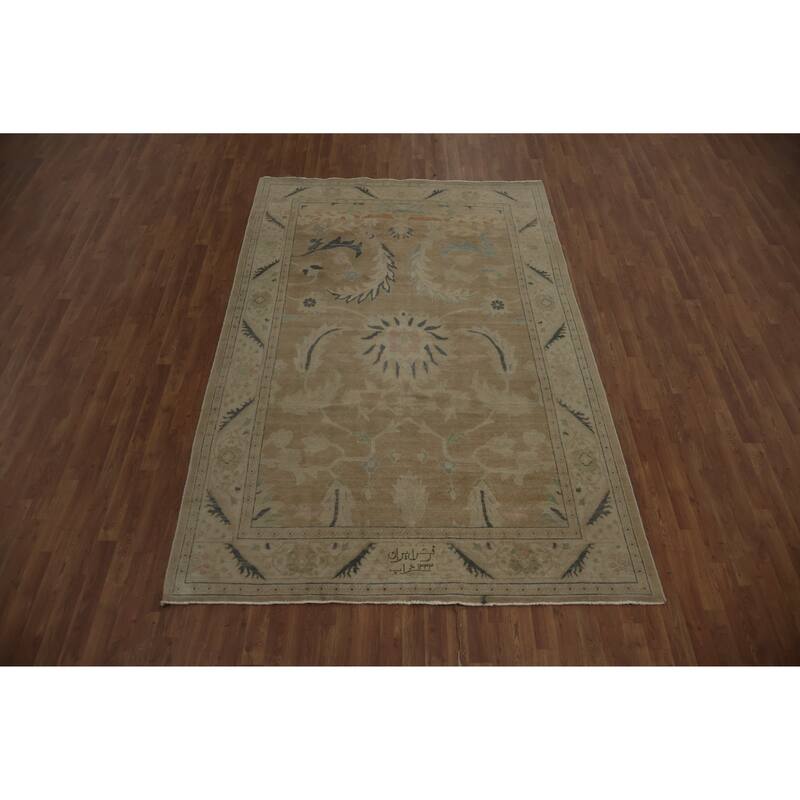 Hand Knotted Oriental 100% Wool Carpet Traditional Floral Brown Ziegler Area Rug - 9' 9'' X 6' 4''