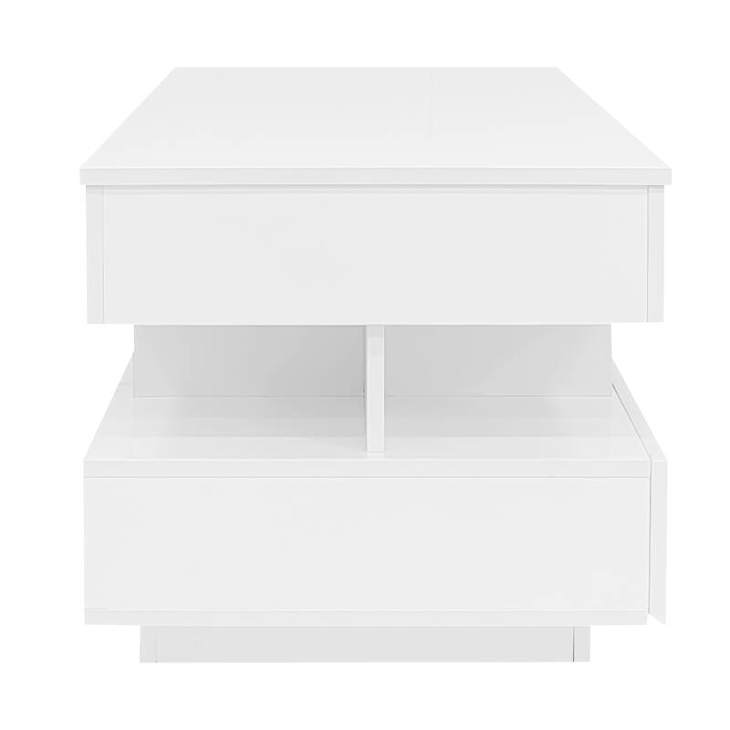 2-Tier Lift-Top Coffee Table with 2 Drawers, Modern High-Gloss Storage Center Table w/ Hidden Compartment for Living Room