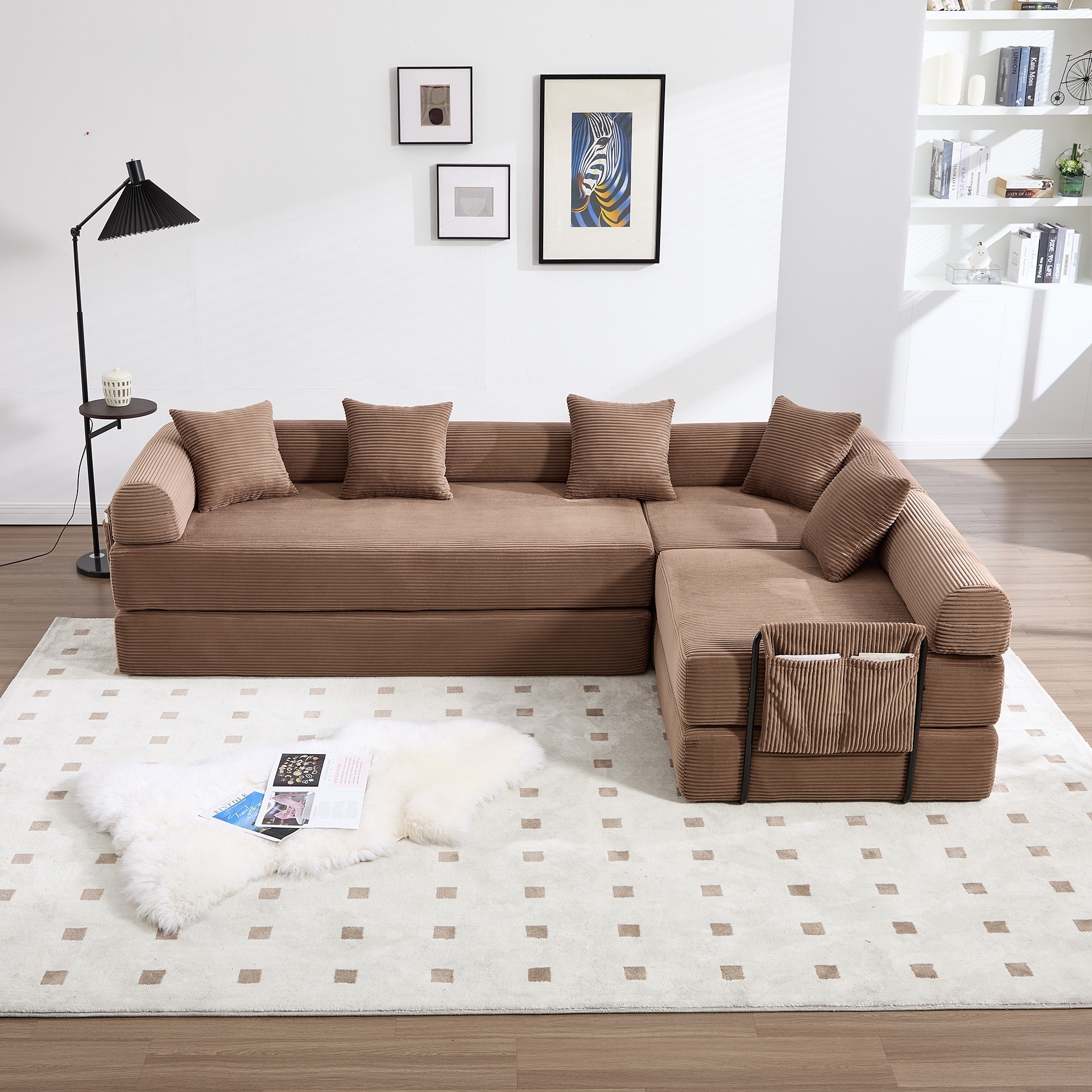 Multifunctional Lazy Sofa Floor Convertible Sofa Bed Deep Seat Loveseat Couch and 2 Wedge Sofa Chairs Cloud Mattress Sofa