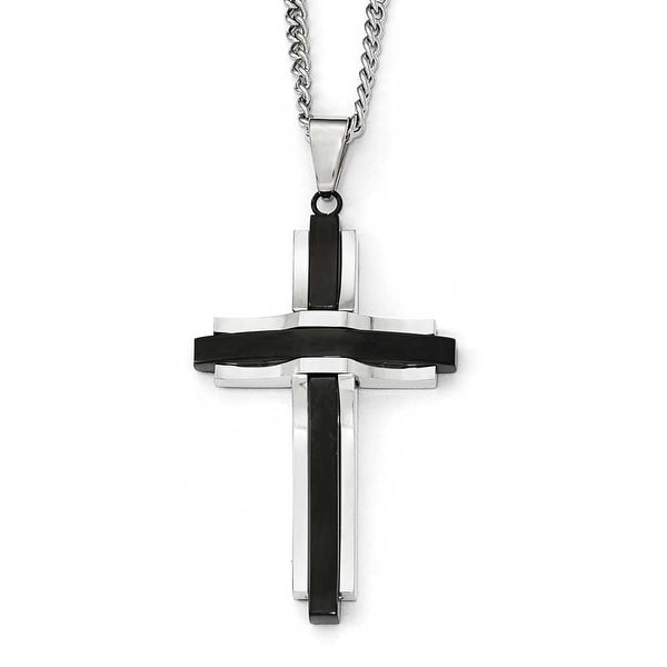 Chisel Stainless Steel Polished Black IP-Plated Cross Necklace - 24 in