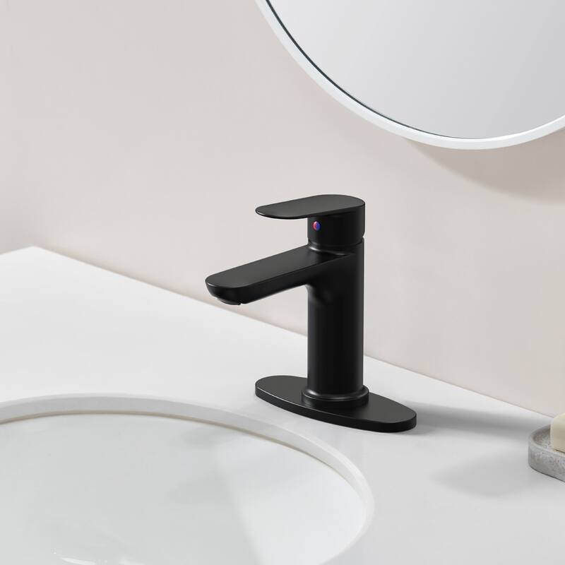 Brushed Nickel Single Handle Bathroom Faucet with Deck Plate - 6.37" x 1.96" x 6.41"