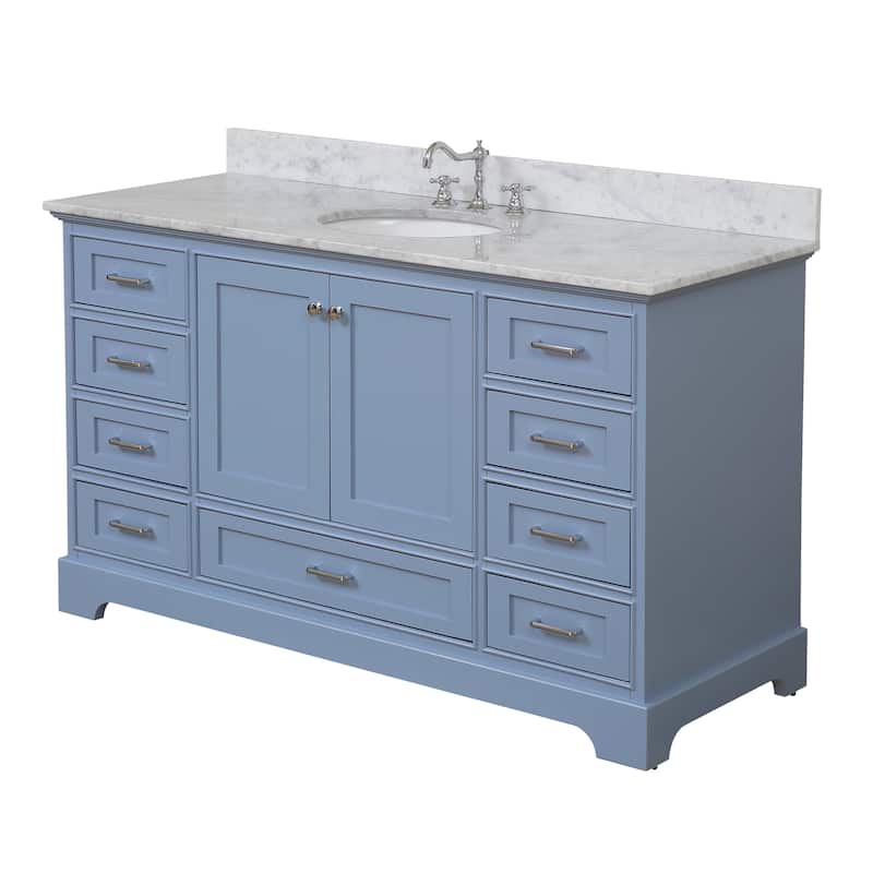 KitchenBathCollection Harper 60" Single Bathroom Vanity with Carrara Marble Top