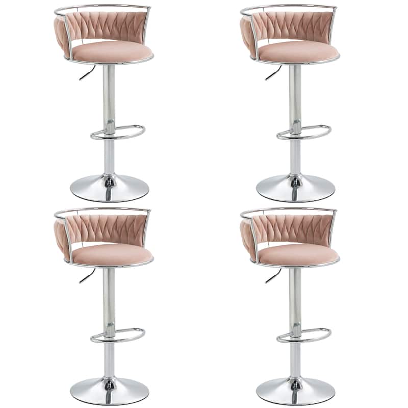 Velvet Upholstered Adjustable Bar Stool Swivel Counter Chair Set of 2