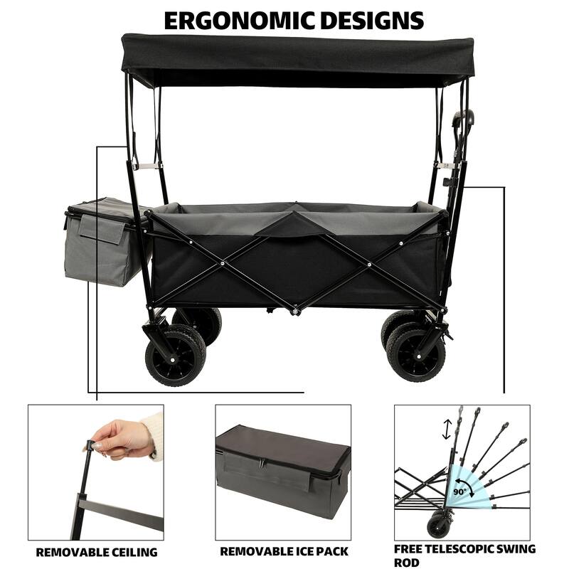 480lb Canopy Wagon with 7" Wheels - Lightweight Foldable for Camping