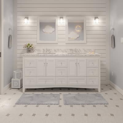 KitchenBathCollection Abbey 72" Double Bathroom Vanity with Carrara Marble Top