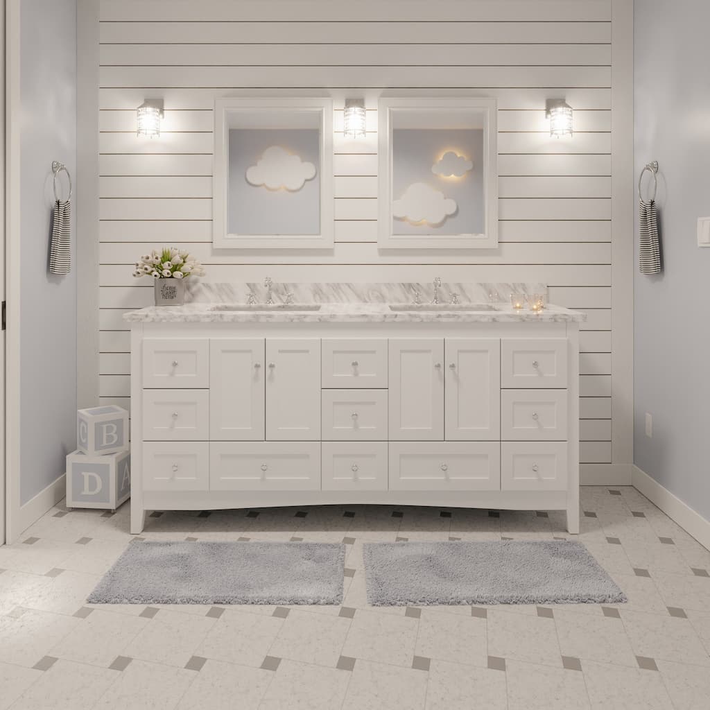KitchenBathCollection Abbey 72" Double Bathroom Vanity with Carrara Marble Top