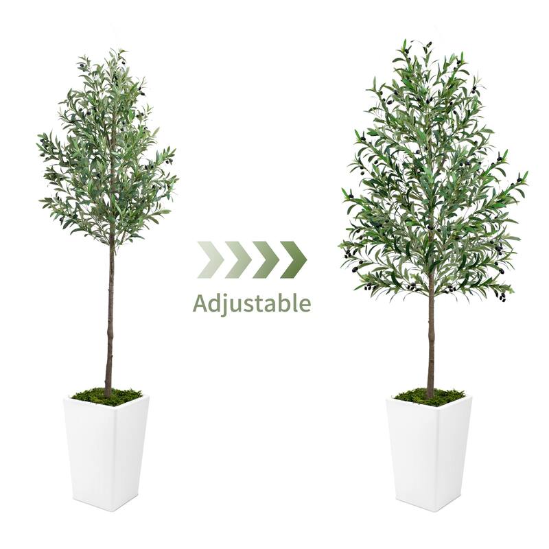 Artificial Olive Tree 6FT with Pot and Moss, Artificial Plants - White+Green