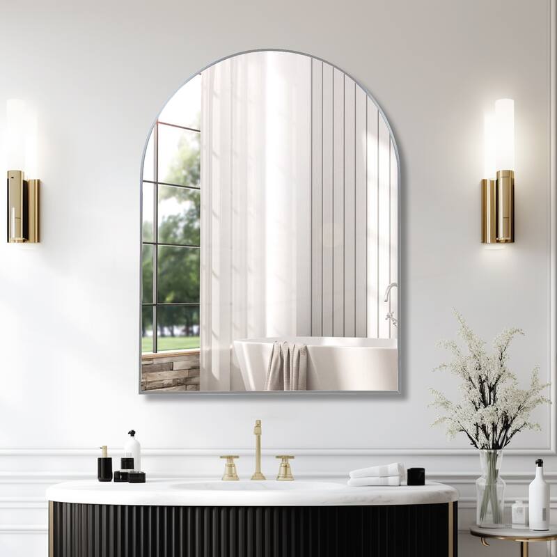 30x40 Inch Metal Framed Arched Bathrrom Mirror for Wall