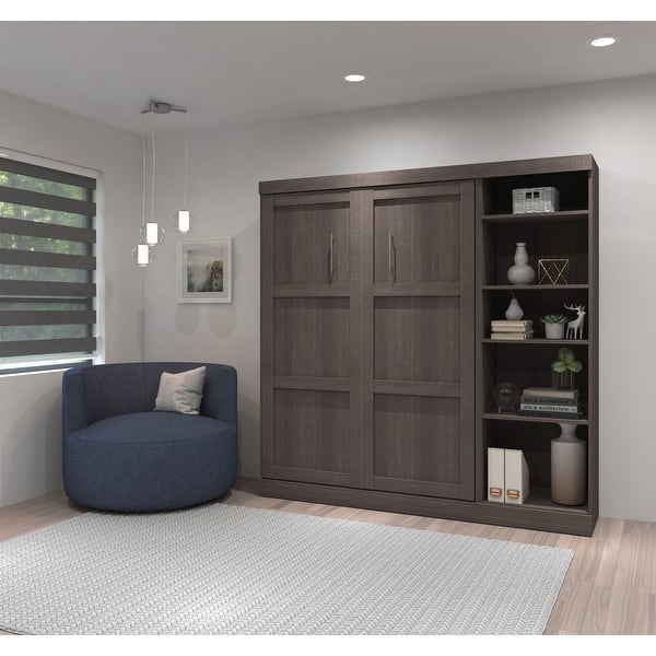slide 2 of 28, Bestar Pur Full Murphy Bed with Shelving Unit (84W) in Chocolate