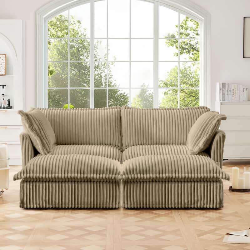 Modular Sectional Sofa Modern Convertible Loveseat Couch, 83.4 Inch 2-Seater Sofas Corduroy Sofas Set with Movable Ottoman