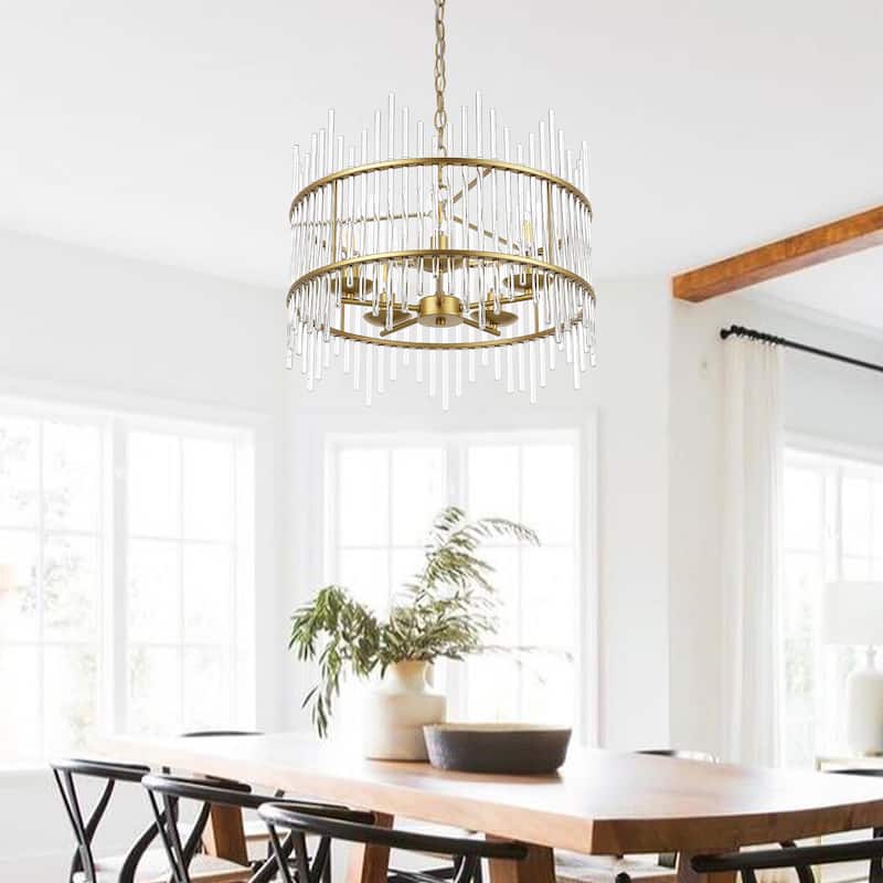 GetLedel Modern 5-Light Drum Chandelier with Clear Glass Bars