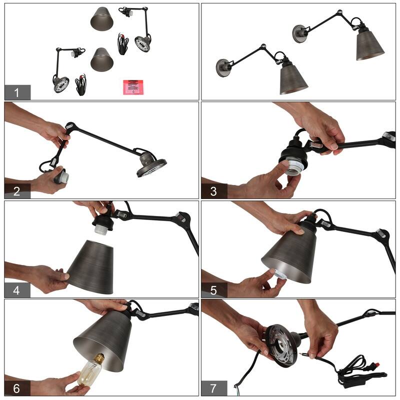 Set of 2 Modern Farmhouse Plug-in Swing Arm Wall Lamp Adjustable Brushed Silver Sconces