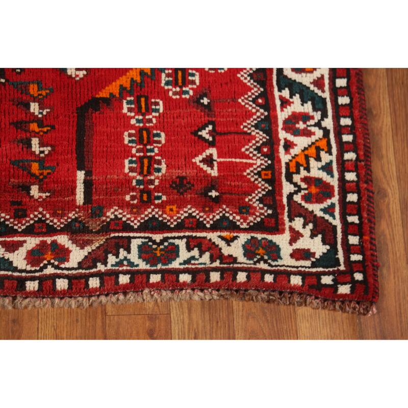 Hand Knotted Oriental 100% Wool Carpet Traditional Tribal Red Shiraz Area Rug - 4' 10'' X 3' 7''