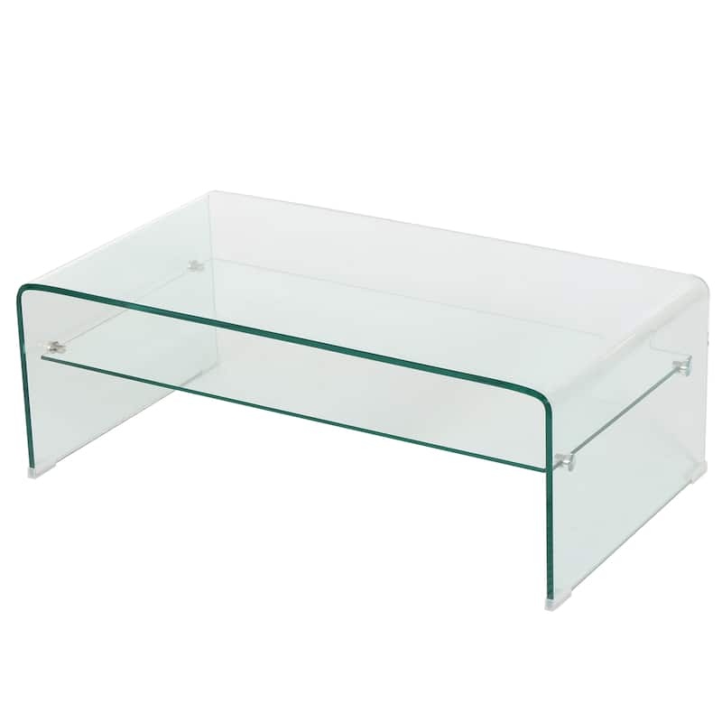 39.5" Modern Storage Coffee Table with Shelf of 8mm Tempered Glass for Living Room