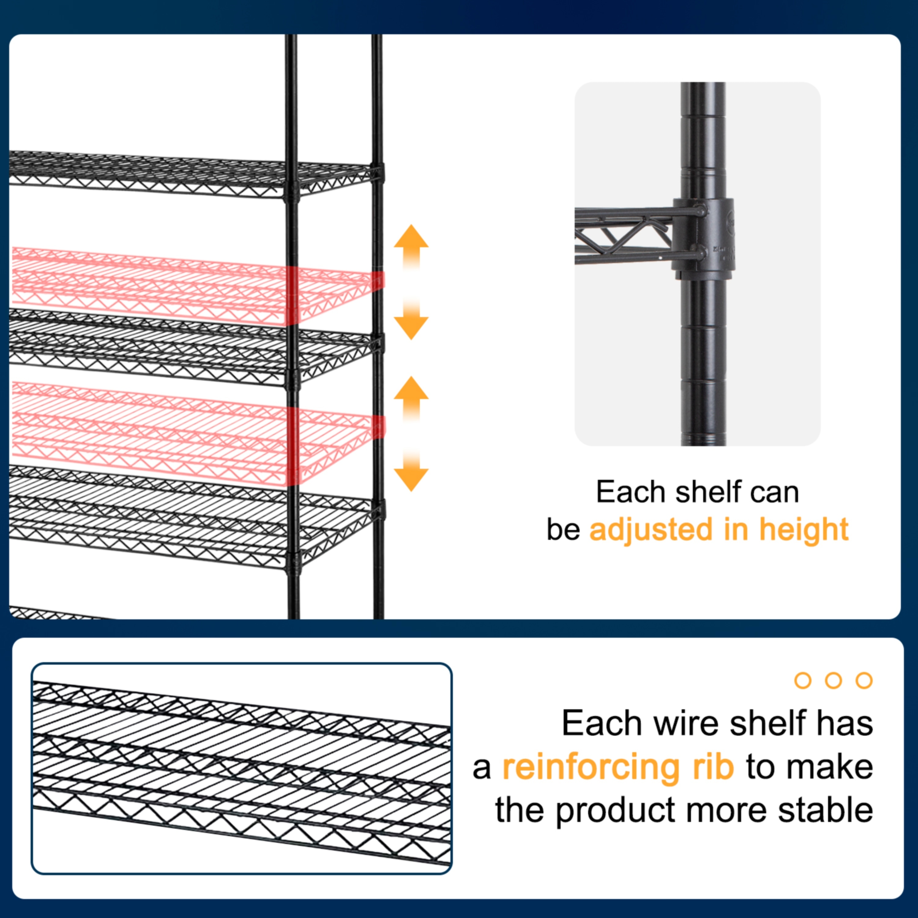Liam 6-Tier NSF Certified Wire Shelving Unit Rack with Adjustable