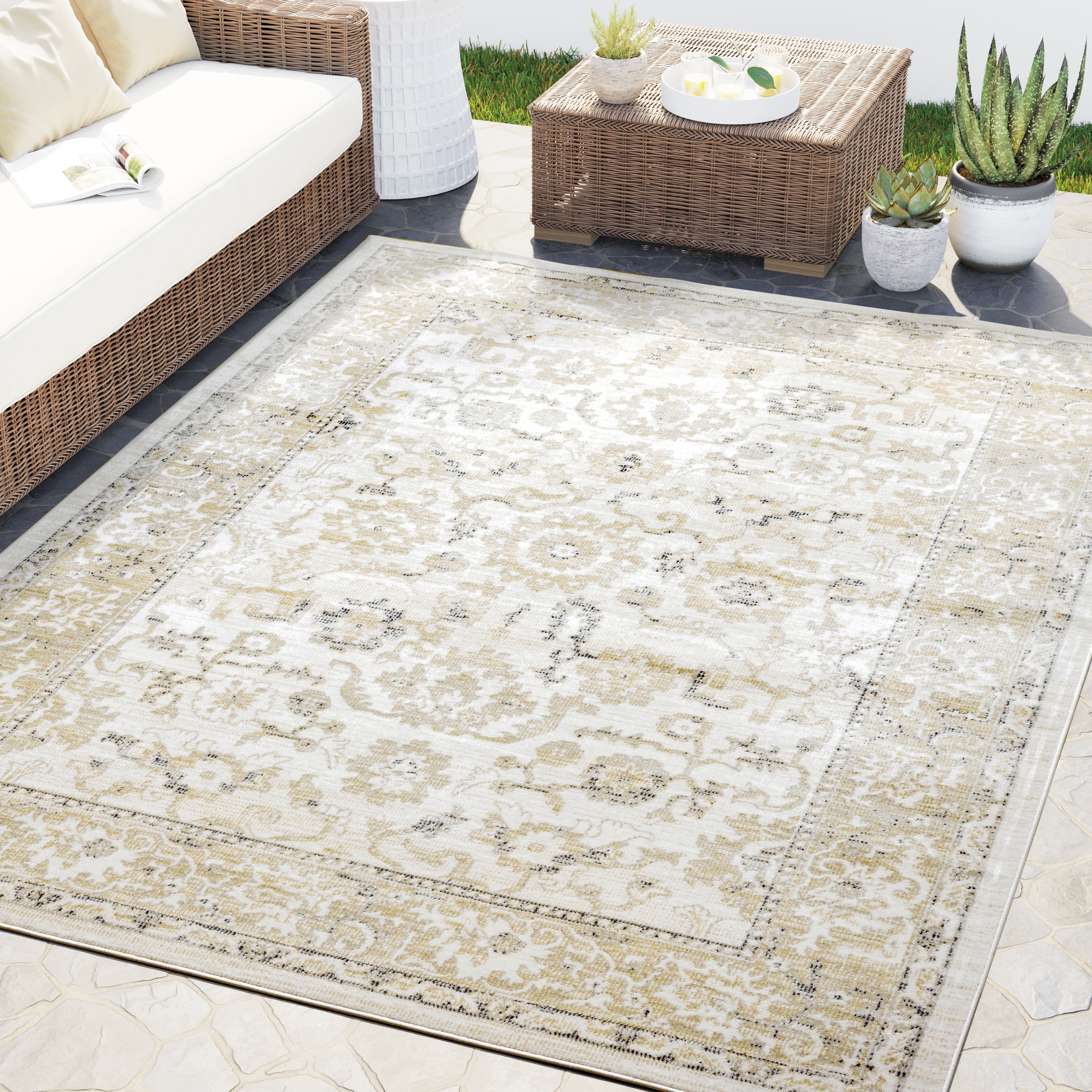 Abani Dalia DAL130A Ivory Botanical Medallion Rug