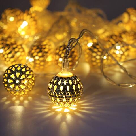LED Globe String Lights Moroccan Orb 40 Golden Metal Balls 16 ft - Standard