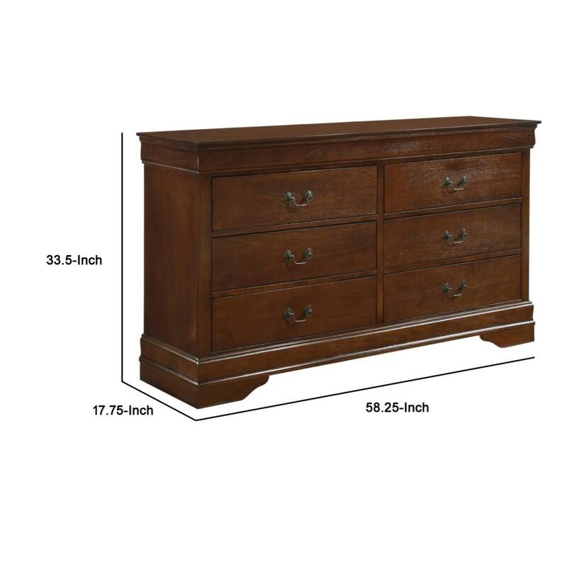 58.25“ Modern 6 Drawer Brown Wooden Dresser