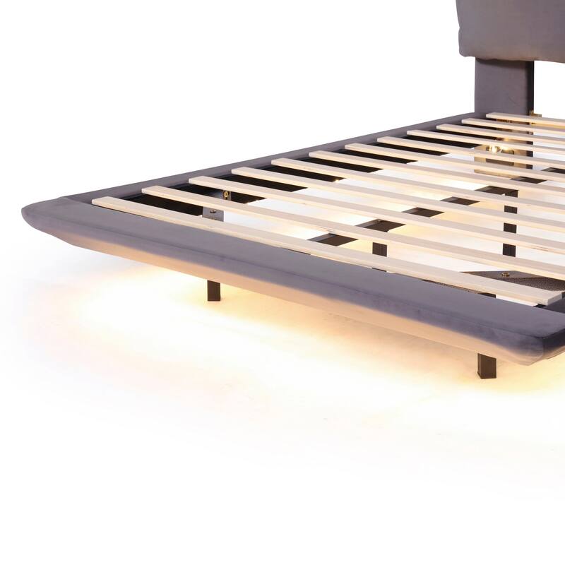 Upholstered Platform Bed w/ Sensor Light & Backrests, 2 Sets of Socket