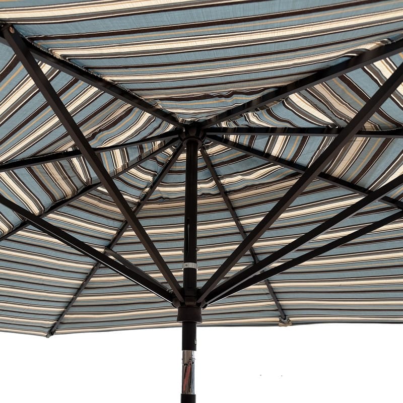 Closeout - Tropishade 8x11' Alum Bronze Umbrella, Sunbrella 8065 Carnegie Celeste