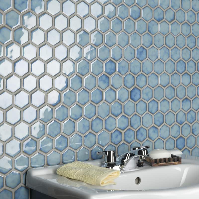 Merola Tile Hudson Due 2" Hex Marine 10-7/8" x 12-5/8" Porcelain Mosaic Floor and Wall Tile