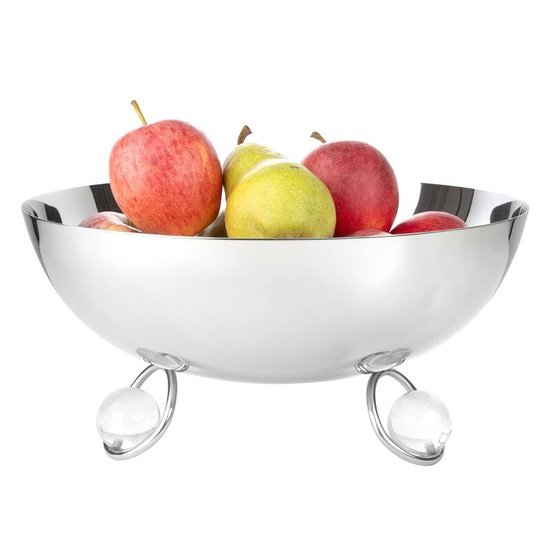 Salad Bowl Silver Inner Gold Outer with Ball Legs - Silver, Clear Legs - 12''D x 5.7"H