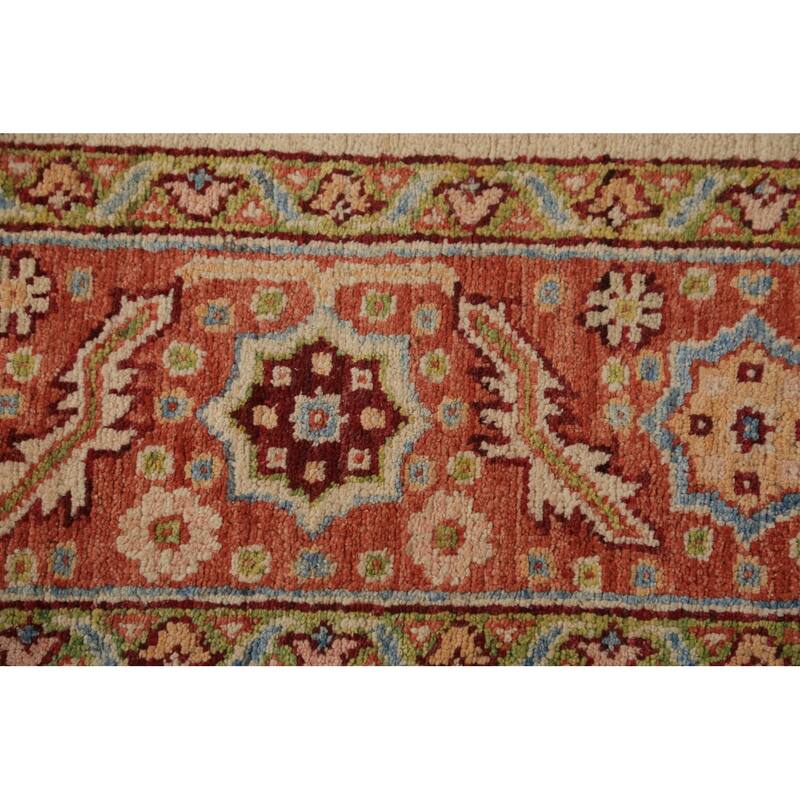Vegetable Dye Orange Heriz Serapi Oriental Rug Handmade Wool Carpet - 8'11"x 11'8"