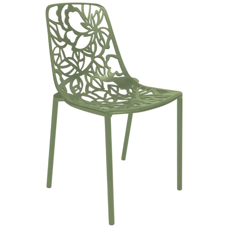Devon Aluminum Floral Cutout Stackable Dining Chair for Dining Room, Patio, or Garden - Khaki Green