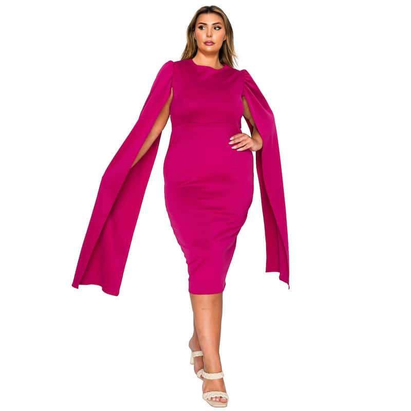 L I V D Women's Plus Size Naomi Cape Dress - Magenta - 3X