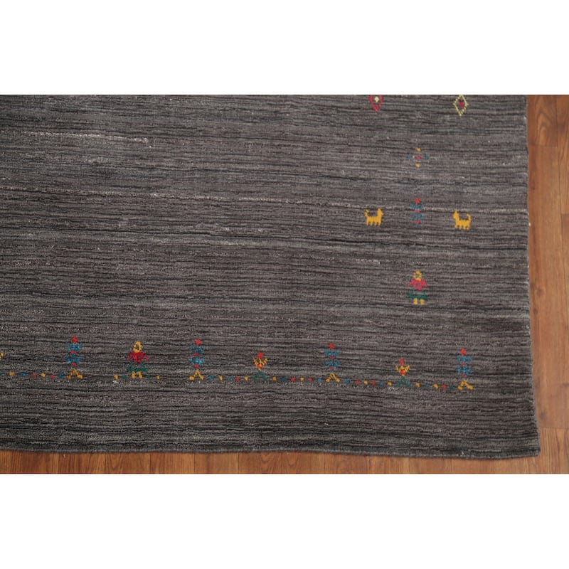 Gray Gabbeh Rug Hand-Knotted Tribal Oriental Wool Carpet - 7'10"x 9'7"