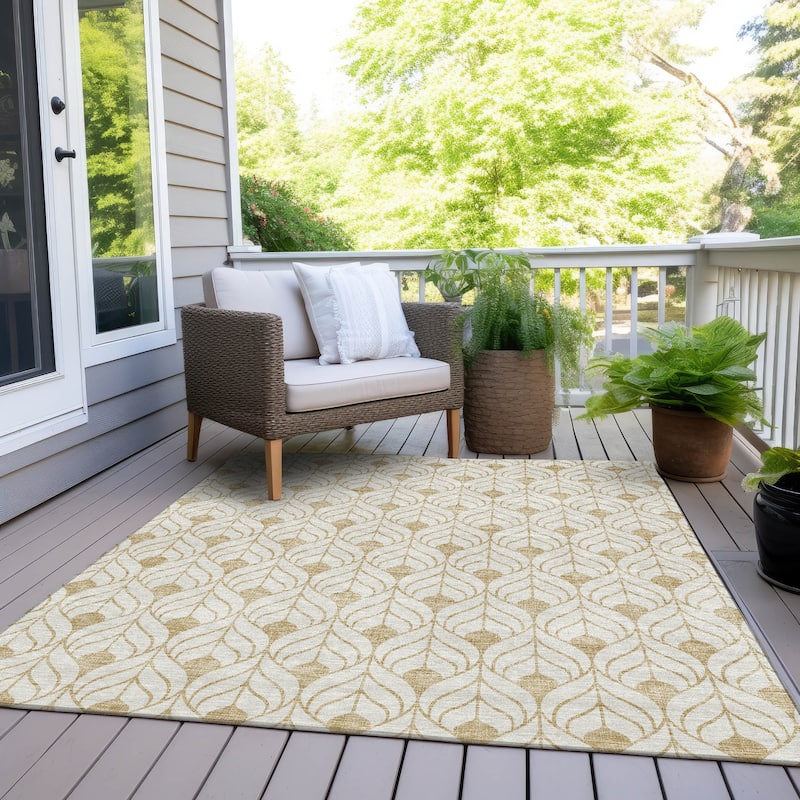 Machine Washable Indoor/ Outdoor Chantille Contempoary Geo Rug - Gold - 9' x 12'
