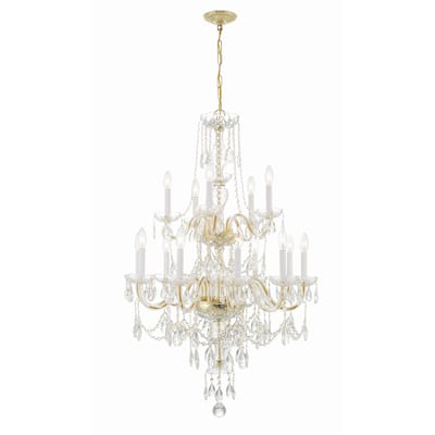 Traditional Crystal 15 Light Polished Brass Chandelier - 32"W x 43.75"H