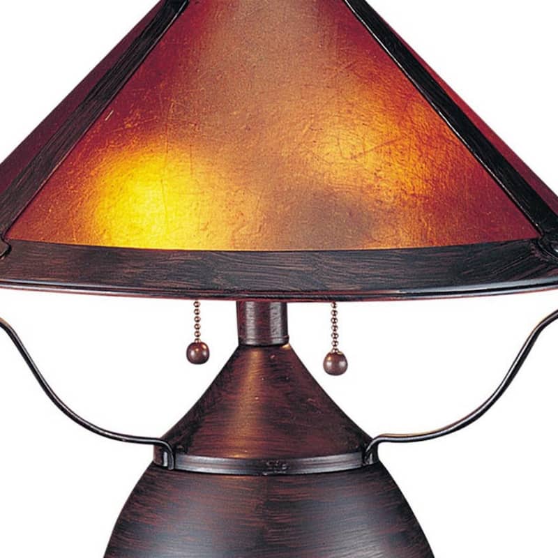 17" Round Rust Metal Table Lamp with Amber Empire Mica Shade and Rotary Socket for Bedroom or Living Room