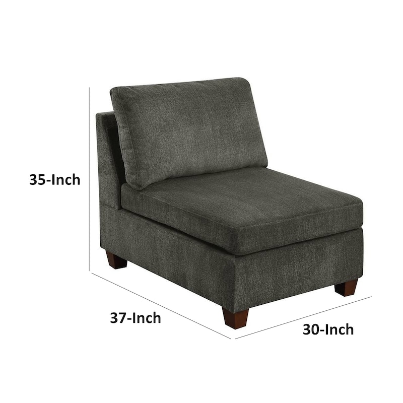 Remy 37 Inch Modular Armless Chair, Soft Gray Chenille, Solid Pine Wood