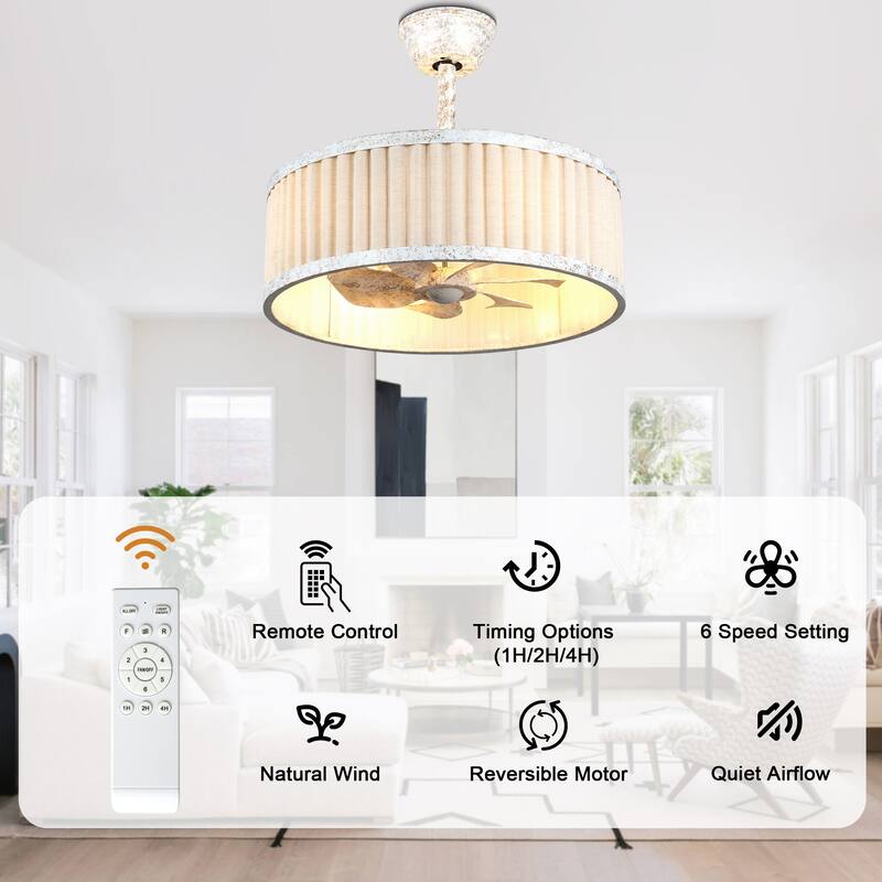 Bella Depot 20" Modern White Drrum Ceiling Fan with Light and Remote 6-speed