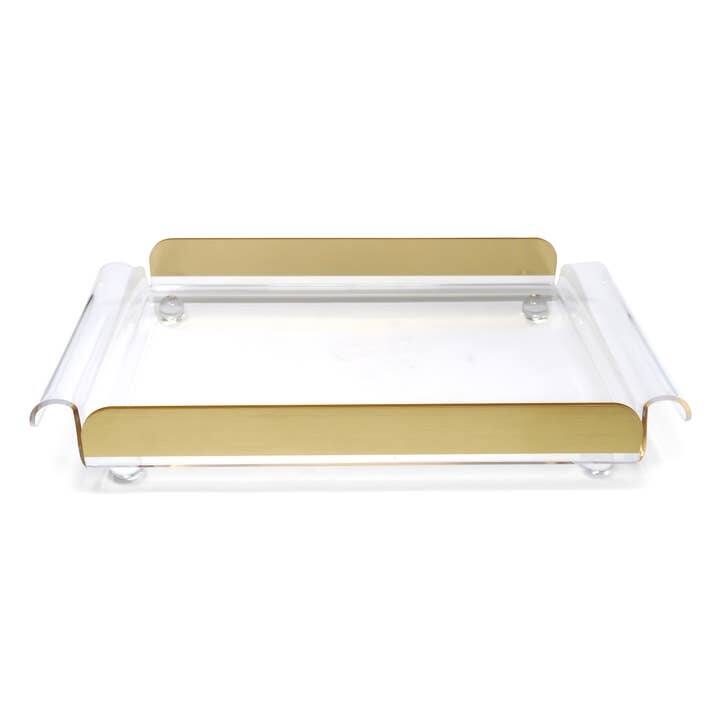 Serving Tray with Handles and Gold Sides, on Ball Legs - Gold