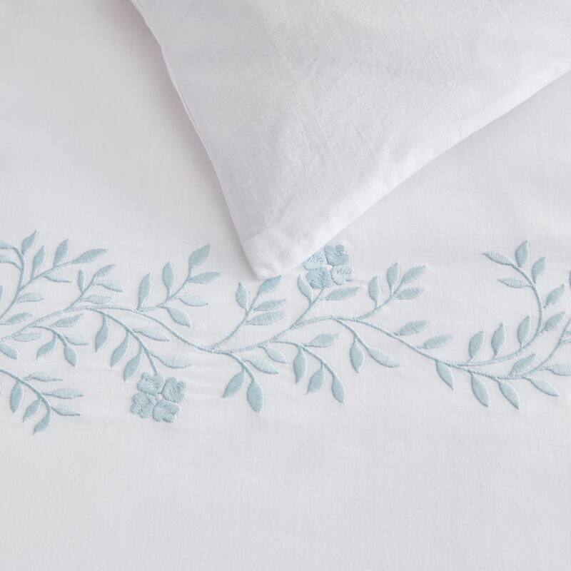 Martha Stewart Garden Path Embroidery Cotton Blue Duvet Cover Set