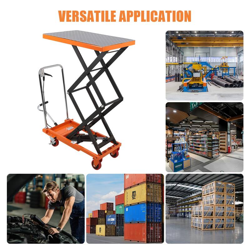 330lbs Hydraulic Lift Table Cart Double Scissor with 4 Wheels - N/A