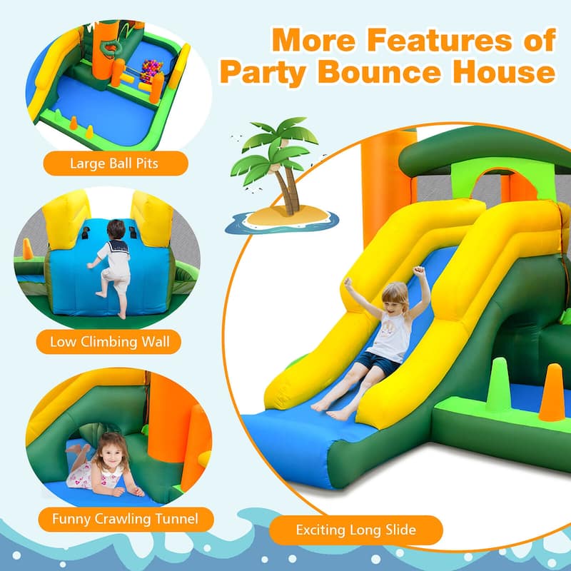 Gymax Tropical Inflatable Bounce Castle 8-in-1 Giant Jumping House w/
