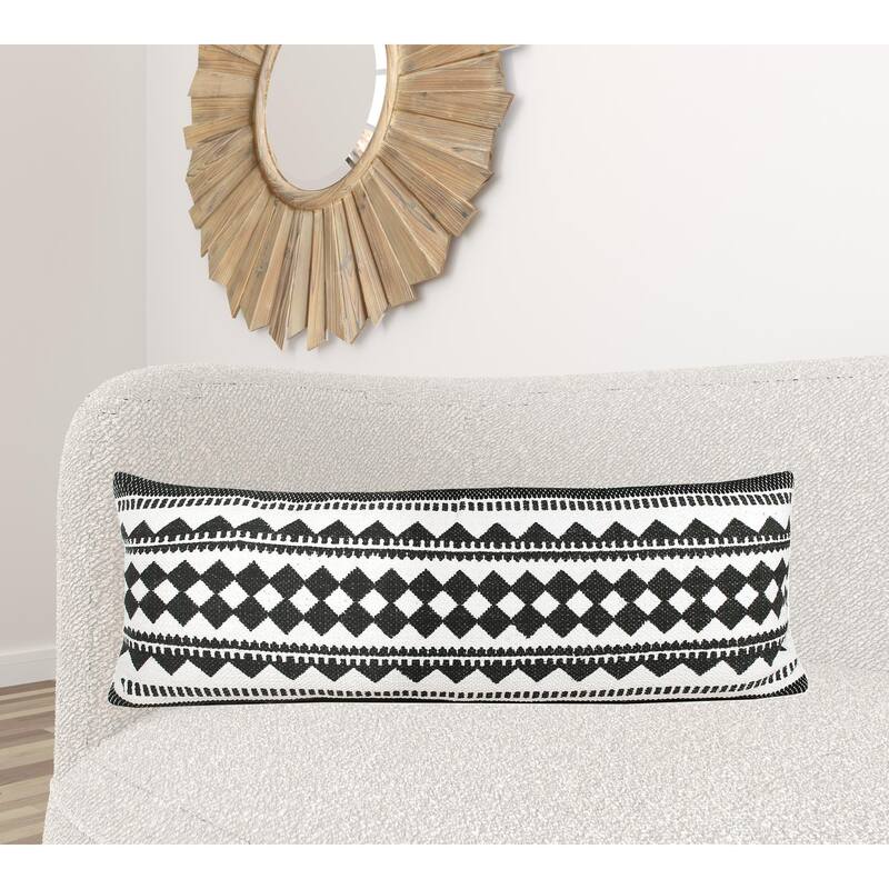 HomeRoots 14" X 36" Black And White 100% Cotton Geometric Zippered Pillow