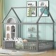 preview thumbnail 2 of 6, Full Size Wood House Bed with Fence and Door