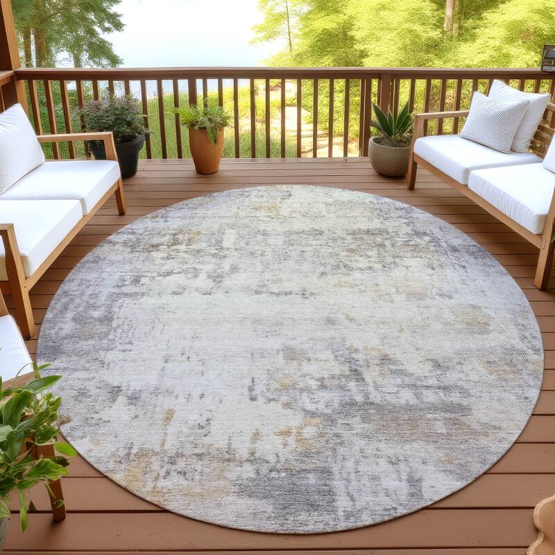 Machine Washable Indoor/ Outdoor Modern Casual Chantille Rug - Linen - 8' x 8'
