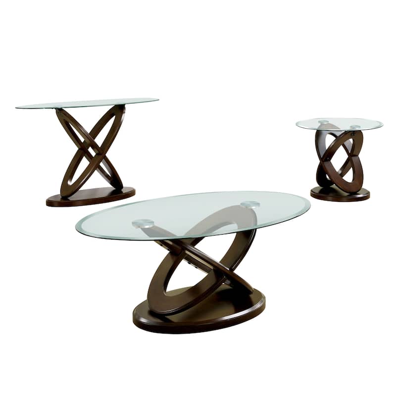 Faza Contemporary Walnut 48-inch Glass Top 3-Piece Accent Table Set by Furniture of America