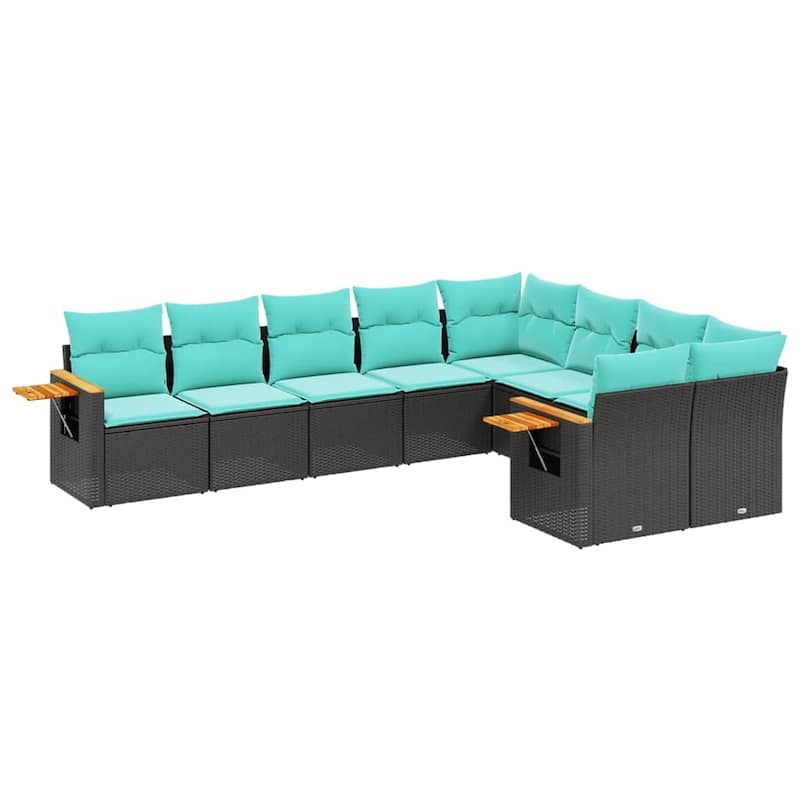 vidaXL 9 Piece Patio Sofa Set with Cushions Black Poly Rattan